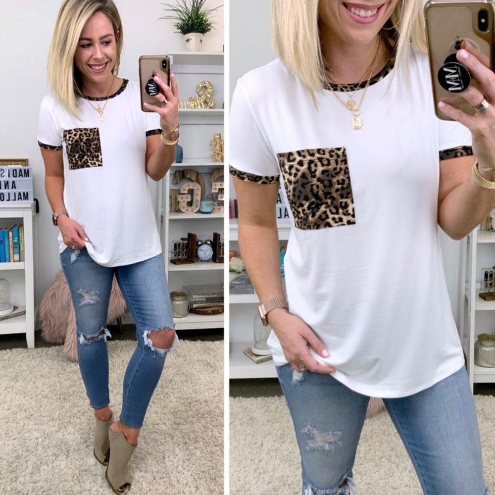 Flamingo Leopard Contrast Pocket Top - NWOT